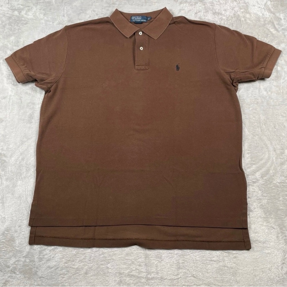 Polo Ralph Lauren Mens Brown Knit Classic Fit Short Sleeve Polo Shirt L